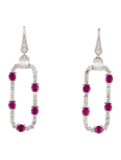 Pre-owned Earrings 14k Ruby & Diamond Drop  In Multi