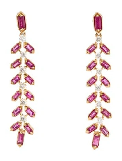 Pre-owned Earrings 14k Ruby & Diamond Drop  In Multi