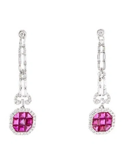 Pre-owned Earrings 14k Ruby & Diamond Drop  In Multi