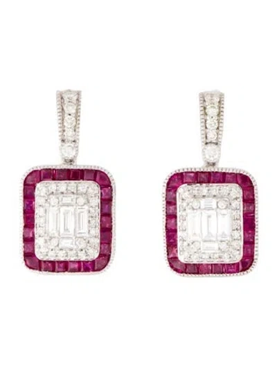 Pre-owned Earrings 14k Ruby & Diamond Drop  In Multi