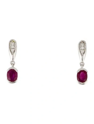 Pre-owned Earrings 14k Ruby & Diamond Drop  In Multi