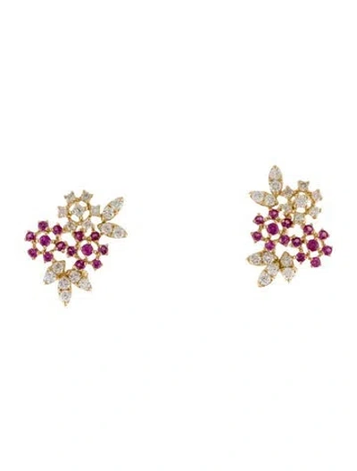 Pre-owned Earrings 14k Ruby & Diamond Earclip  In Multi