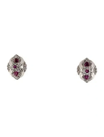 Pre-owned Earrings 14k Ruby & Diamond Earclip  In Multi