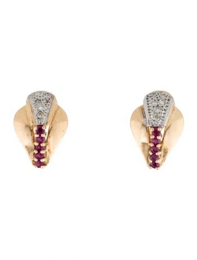 Pre-owned Earrings 14k Ruby & Diamond Earclip  In Multi