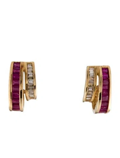 Pre-owned Earrings 14k Ruby & Diamond Earclip  In Multi