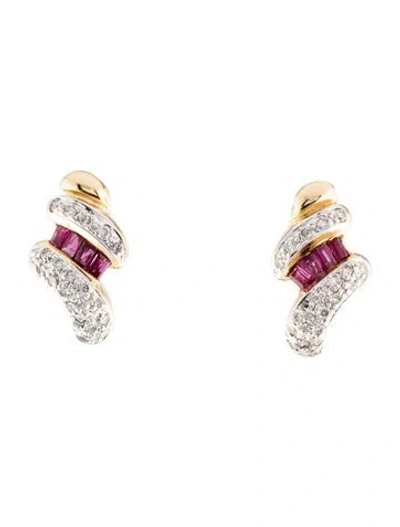 Pre-owned Earrings 14k Ruby & Diamond Earclip  In Multi