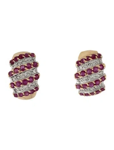 Pre-owned Earrings 14k Ruby & Diamond Earclips In Multi