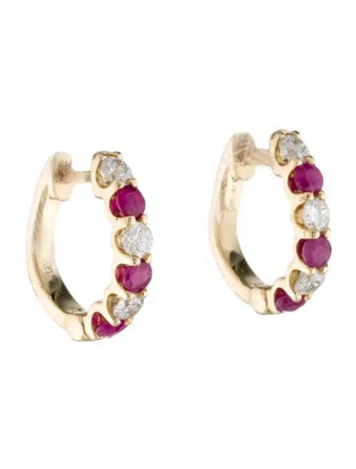 Pre-owned Earrings 14k Ruby & Diamond Huggie  In Multi