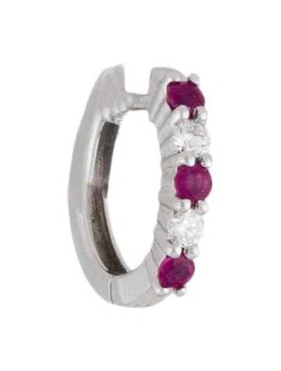 Pre-owned Earrings 14k Ruby & Diamond Single Huggie Earring In Multi