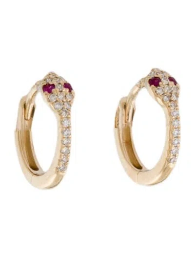 Pre-owned Earrings 14k Ruby & Diamond Snake Huggies In Multi