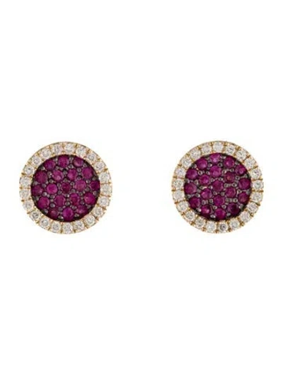 Pre-owned Earrings 14k Ruby & Diamond Stud  In Multi