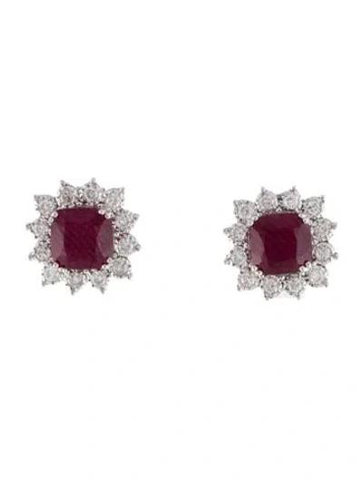 Pre-owned Earrings 14k Ruby & Diamond Stud  In Multi