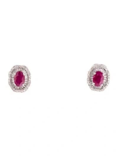 Pre-owned Earrings 14k Ruby & Diamond Stud  In Multi