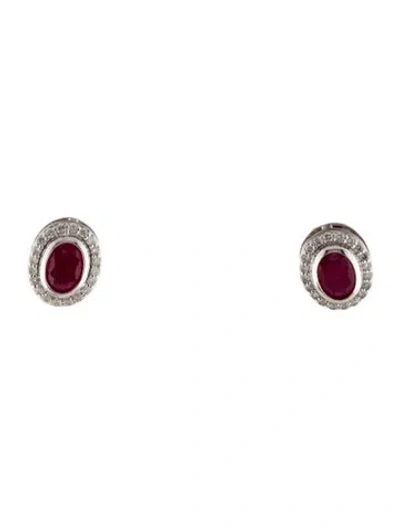 Pre-owned Earrings 14k Ruby & Diamond Stud  In Multi