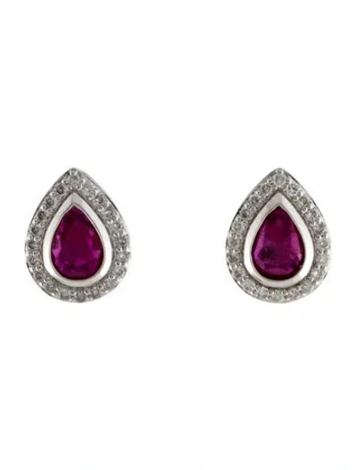 Pre-owned Earrings 14k Ruby & Diamond Stud  In Multi