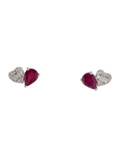 Pre-owned Earrings 14k Ruby & Diamond Stud  In Multi