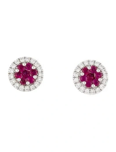 Pre-owned Earrings 14k Ruby & Diamond Stud  In Multi
