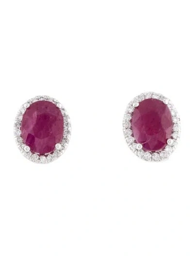 Pre-owned Earrings 14k Ruby & Diamond Stud  In Multi