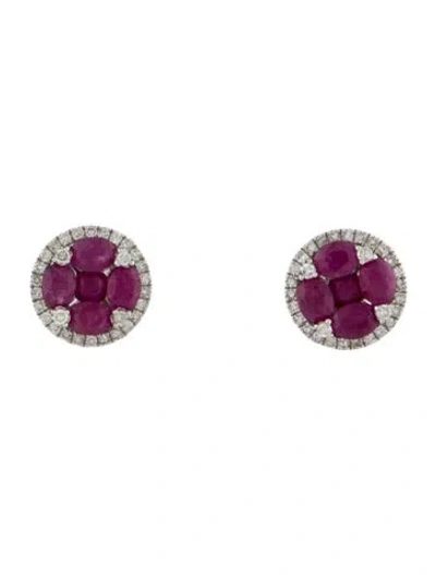 Pre-owned Earrings 14k Ruby & Diamond Stud  In Multi