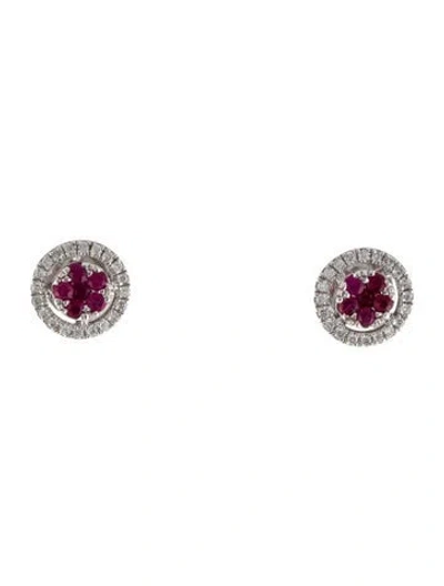 Pre-owned Earrings 14k Ruby & Diamond Stud  In Multi
