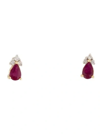 Pre-owned Earrings 14k Ruby & Diamond Stud  In Multi