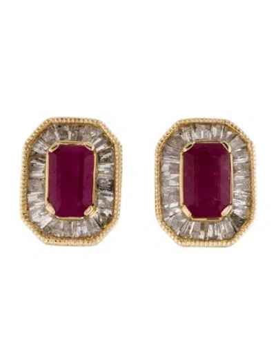 Pre-owned Earrings 14k Ruby & Diamond Stud  In Multi