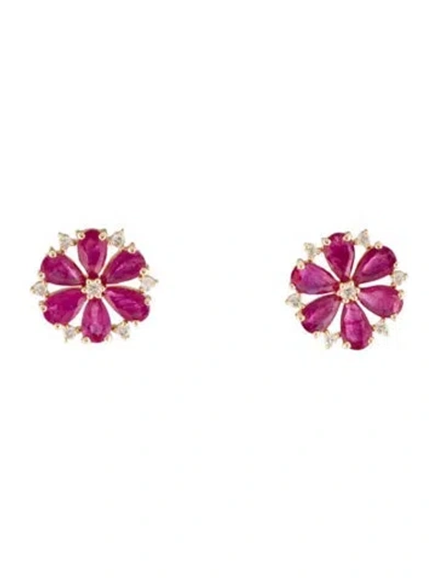 Pre-owned Earrings 14k Ruby & Diamond Stud  In Multi
