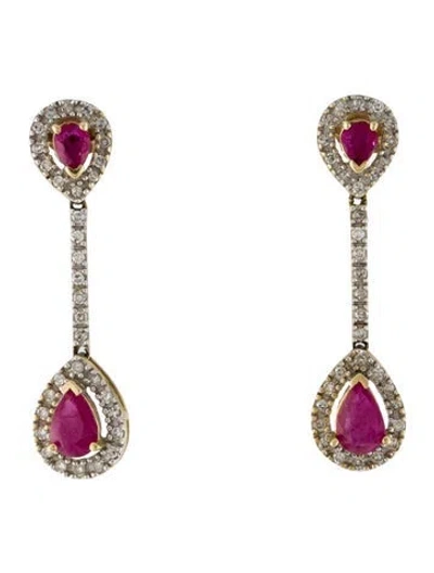 Pre-owned Earrings 14k Ruby & Diamond Tear Drop  In Multi