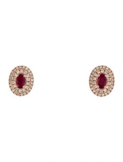 Pre-owned Earrings 14k Ruby & Diamonds Stud  In Multi