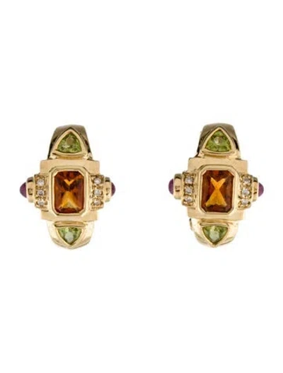 Pre-owned Earrings 14k Ruby, Citrine, Peridot & Diamond Earclip  In Multi