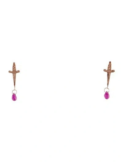 Pre-owned Earrings 14k Ruby Cross Drop  In Multi