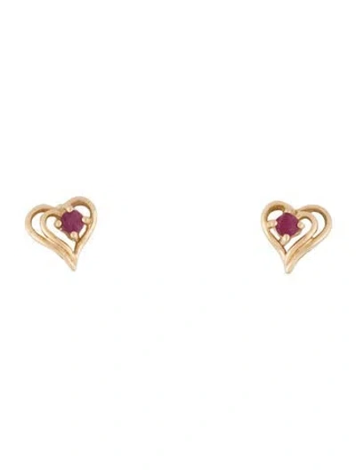 Pre-owned Earrings 14k Ruby Heart Studs In Multi