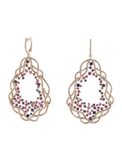 Pre-owned Earrings 14k Ruby, Sapphire, & Diamond Drop  In Multi