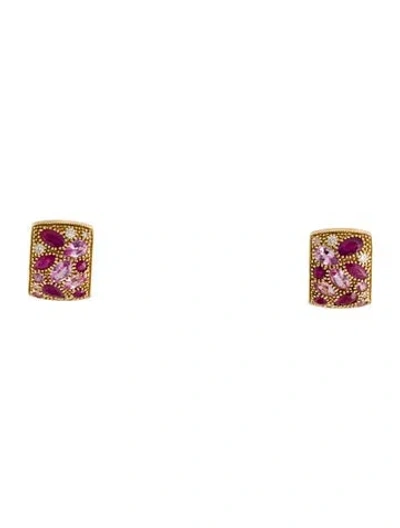 Pre-owned Earrings 14k Ruby, Sapphire & Diamond Earclips In Multi