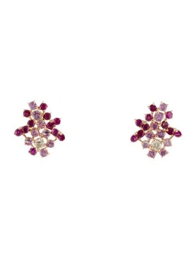 Pre-owned Earrings 14k Ruby, Sapphire & Diamond Stud  In Multi