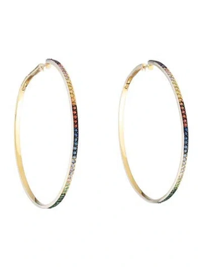 Pre-owned Earrings 14k Ruby, Sapphire & Tsavorite Garnet Rainbow Hoop  In Multi