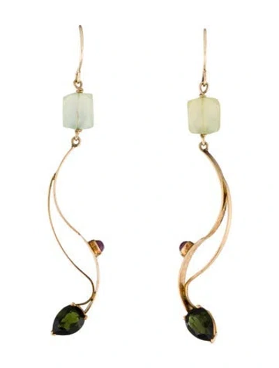 Pre-owned Earrings 14k Ruby, Tourmaline & Chalcedony Drop  In Multi