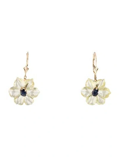 Pre-owned Earrings 14k Sapphire & Citrine Flower Drop Earring In Multi