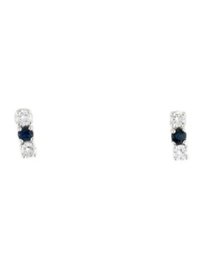 Pre-owned Earrings 14k Sapphire & Diamond Bar Stud  In Multi