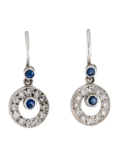 Pre-owned Earrings 14k Sapphire & Diamond Drop  In Multi