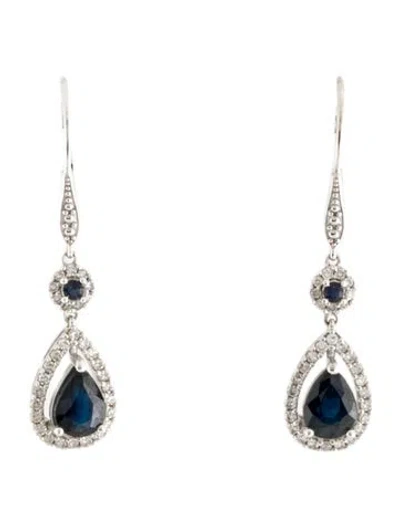 Pre-owned Earrings 14k Sapphire & Diamond Drop  In Multi