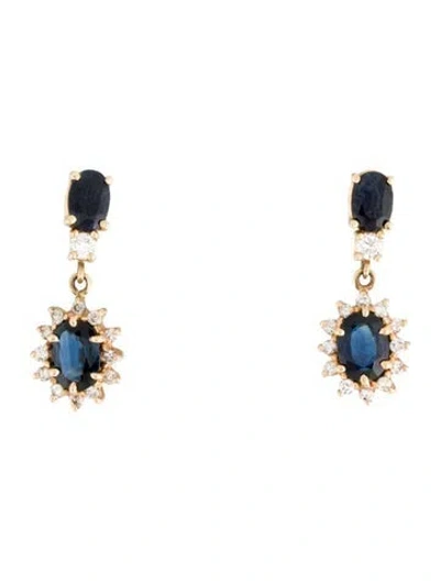Pre-owned Earrings 14k Sapphire & Diamond Drop  In Multi