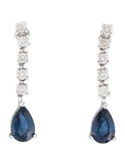 Pre-owned Earrings 14k Sapphire & Diamond Drop  In Multi