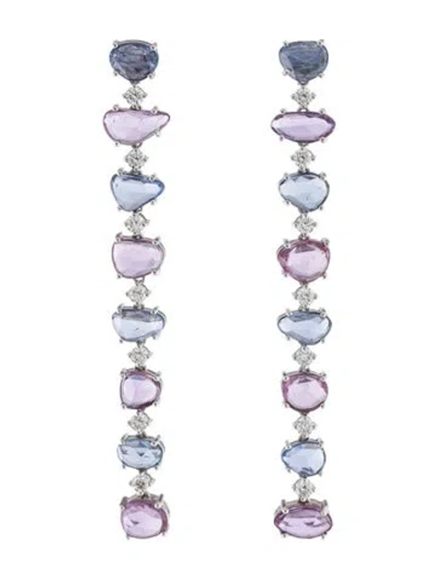 Pre-owned Earrings 14k Sapphire & Diamond Drop  In Multi