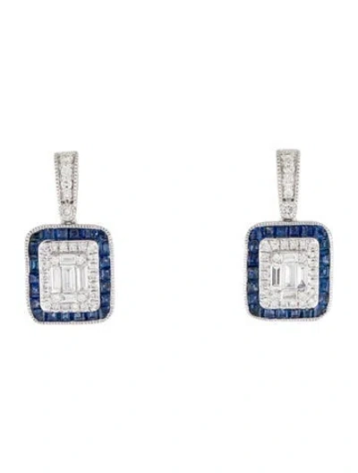 Pre-owned Earrings 14k Sapphire & Diamond Drop  In Multi