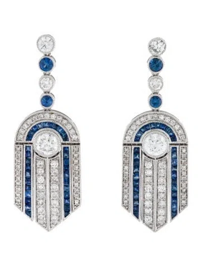 Pre-owned Earrings 14k Sapphire & Diamond Drop  In Multi