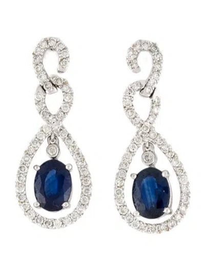 Pre-owned Earrings 14k Sapphire & Diamond Drop  In Multi