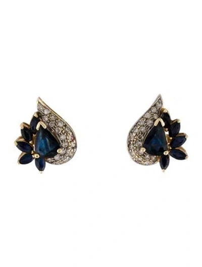 Pre-owned Earrings 14k Sapphire & Diamond Earclip  In Multi