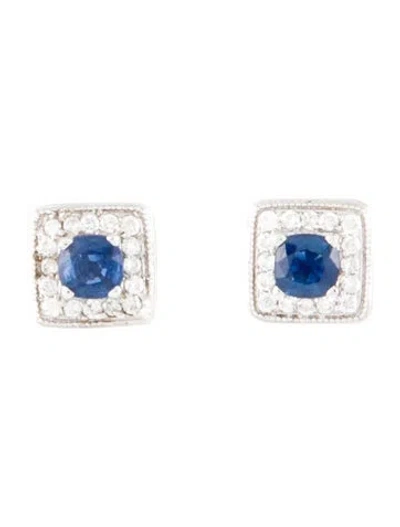 Pre-owned Earrings 14k Sapphire & Diamond Halo Stud  In Multi