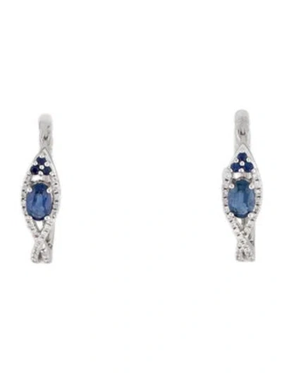 Pre-owned Earrings 14k Sapphire & Diamond Hoop  In Multi